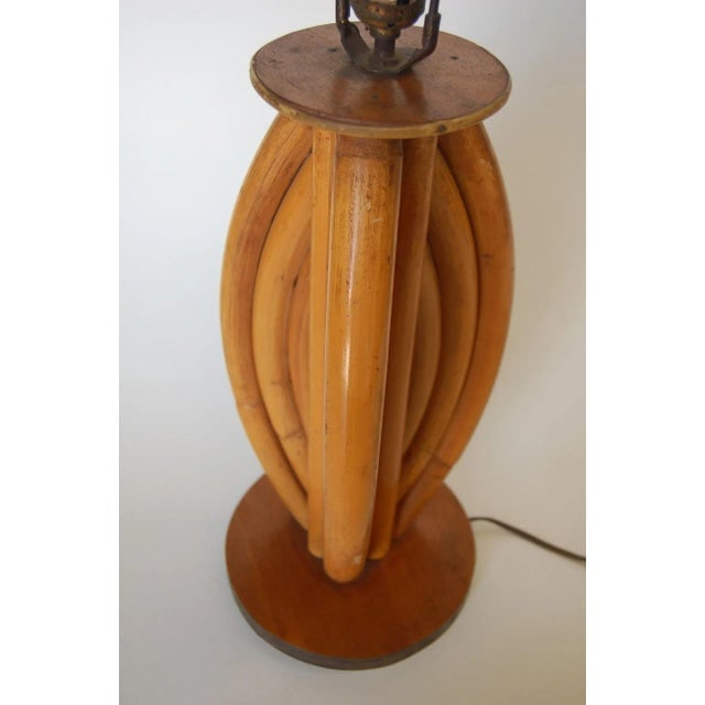 1950s Restored Rattan Table Lamps With Tri-Shape Loop Pattern & Mahogany Base, Pair - 4