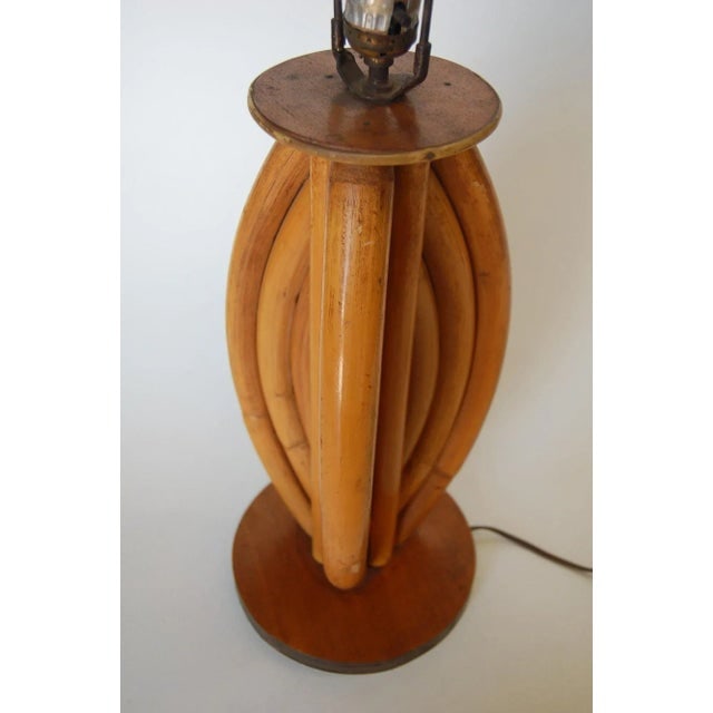 1950s Restored Rattan Table Lamps With Tri-Shape Loop Pattern & Mahogany Base, Pair - 5