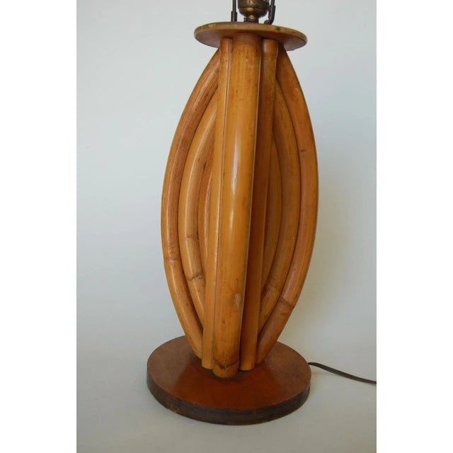 1950s Restored Rattan Table Lamps With Tri-Shape Loop Pattern & Mahogany Base, Pair - 6