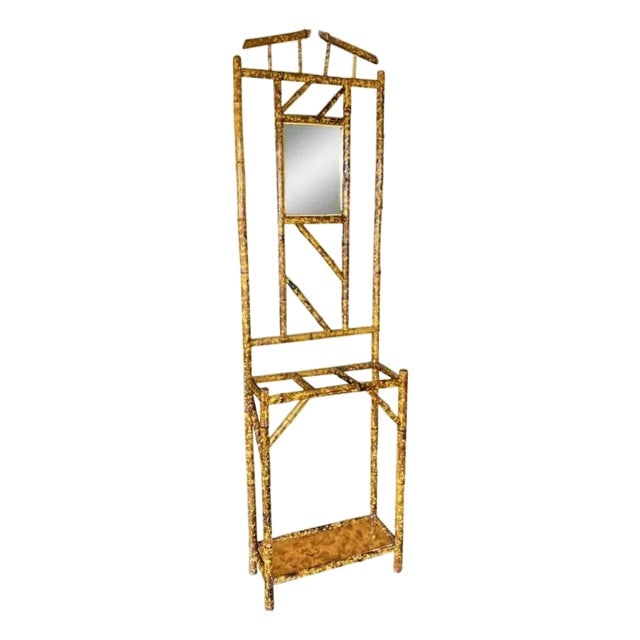 1900s Restored Aesthetic Movement Tiger Tortoise Bamboo Hall Tree With Mirror (1 of 4)