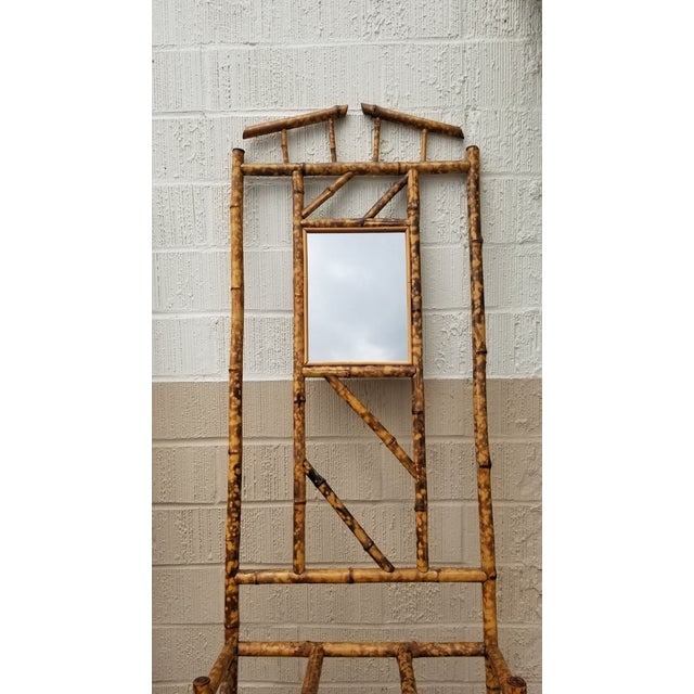 1900s Restored Aesthetic Movement Tiger Tortoise Bamboo Hall Tree With Mirror - 2