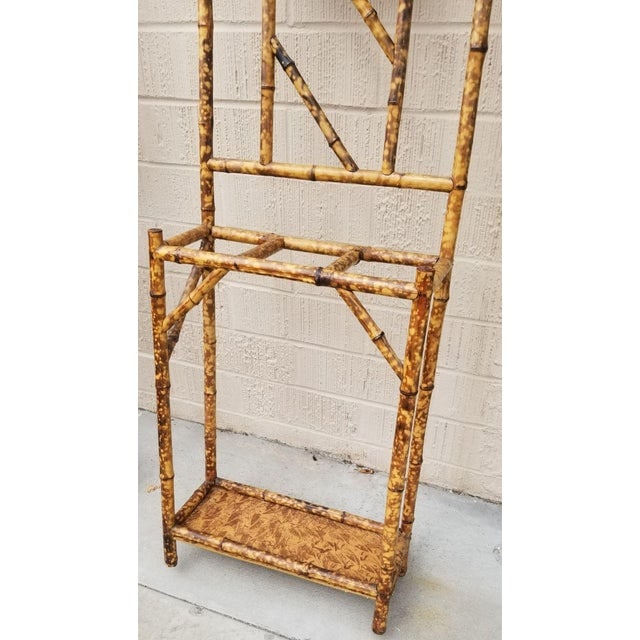 1900s Restored Aesthetic Movement Tiger Tortoise Bamboo Hall Tree With Mirror - 3