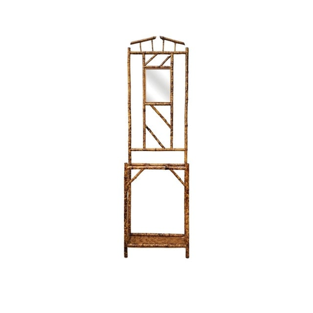 1900s Restored Aesthetic Movement Tiger Tortoise Bamboo Hall Tree With Mirror - 4