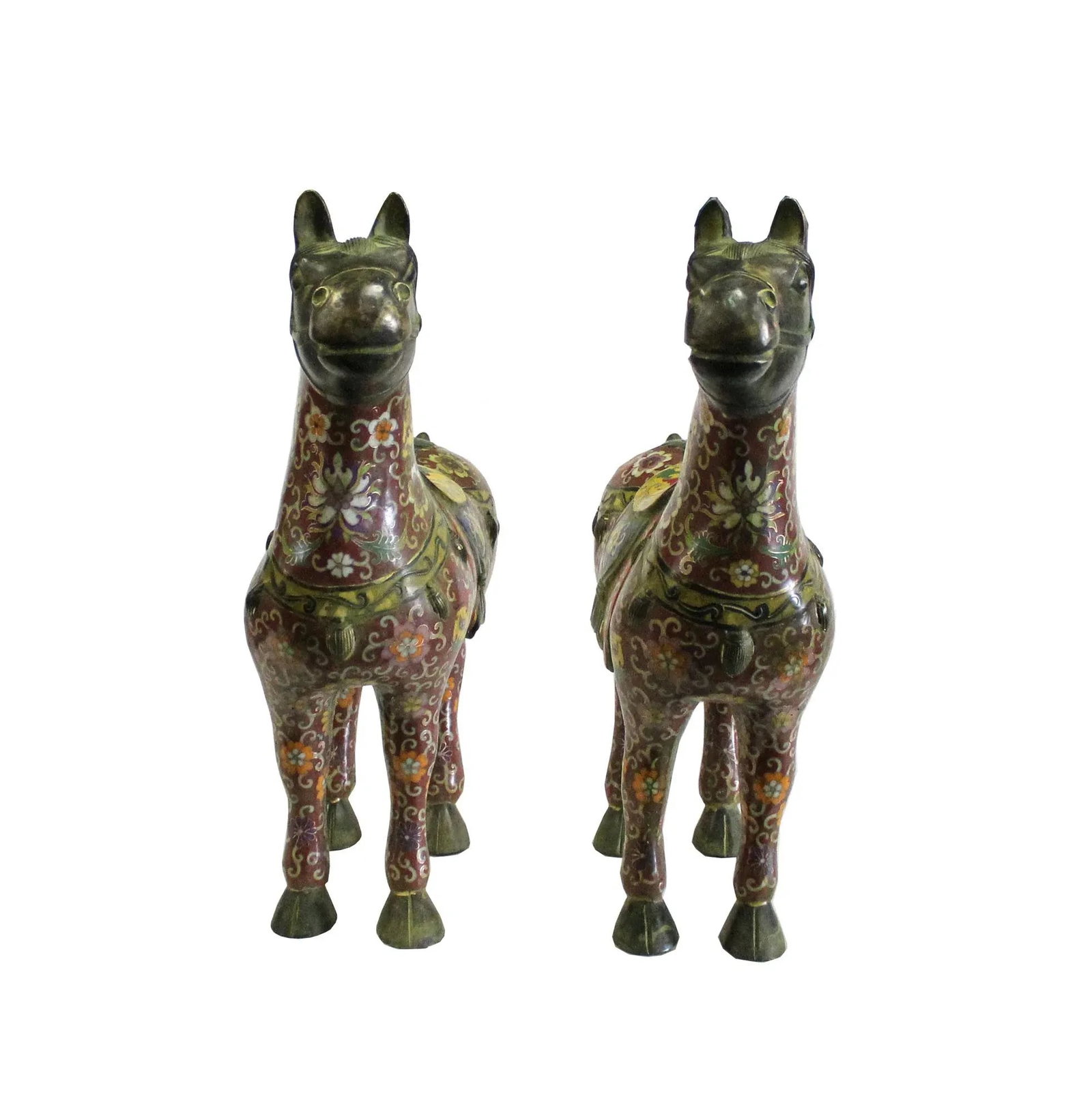 Chinese Brown Enamel Cloisonne Metal Horse Figures - a Pair - 4