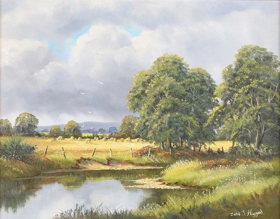 John S Haggan River Landscape with Rain Clouds in Ireland by 20th Century Modern Irish Artist, 1985 - 2