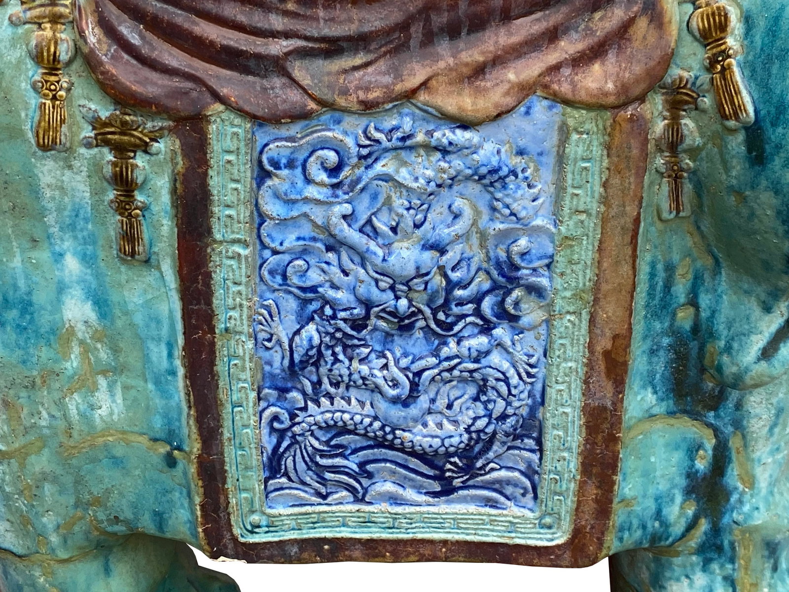 Pair Vintage Ceramic Handmade Chinese Turquoise Blue Elephant Figures - 5