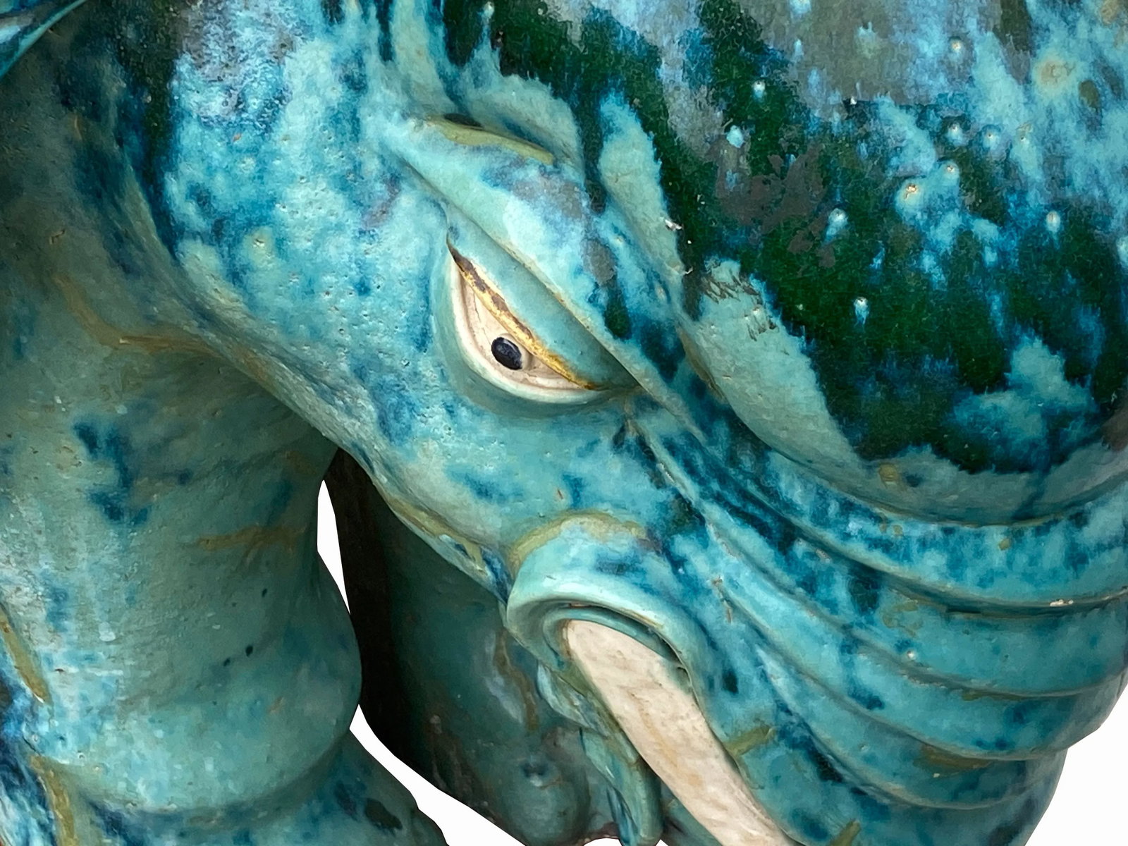 Pair Vintage Ceramic Handmade Chinese Turquoise Blue Elephant Figures - 7