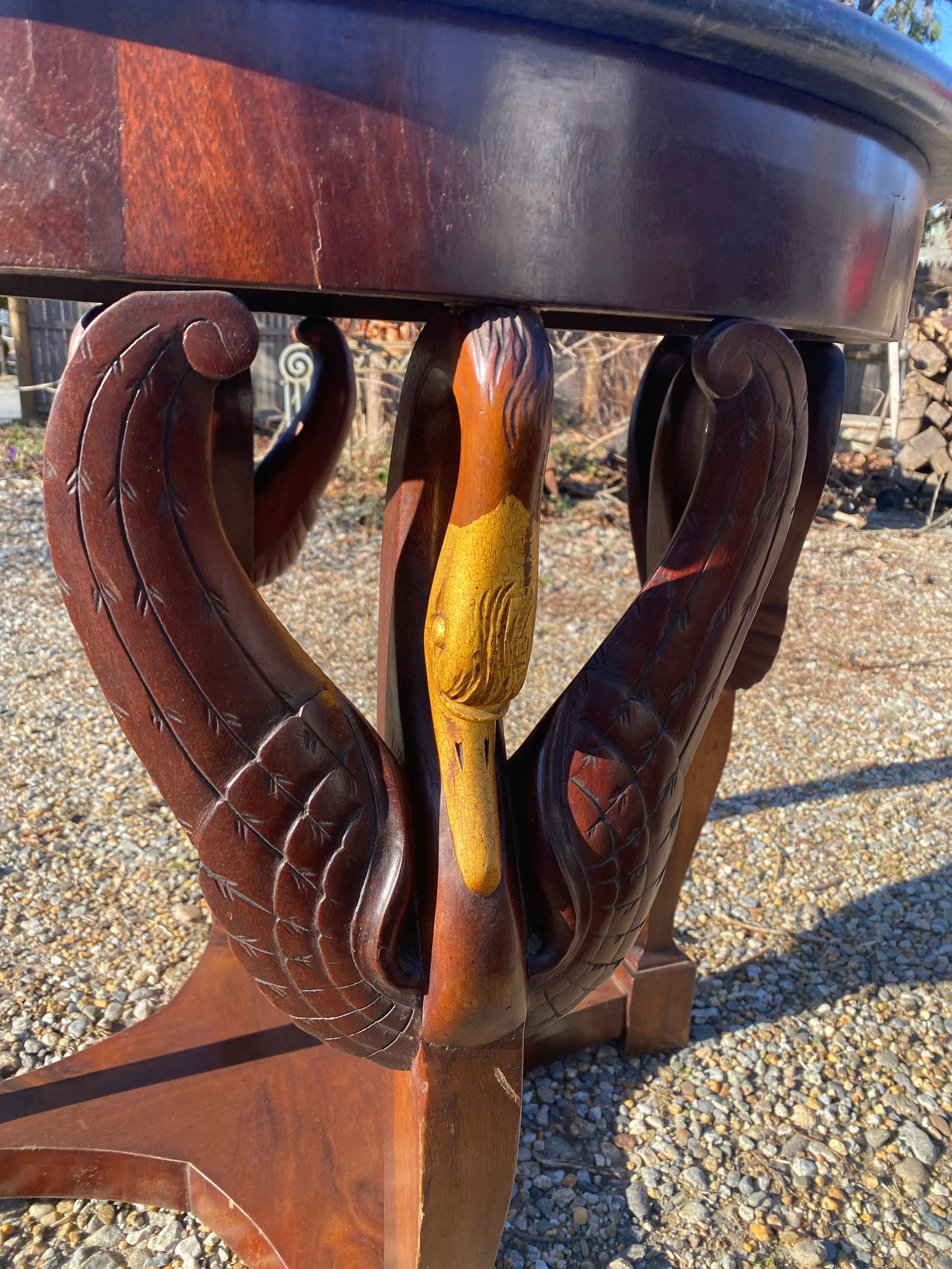 19th Century Empire Center Table Carved Swans Porphyry Stone Top - 7