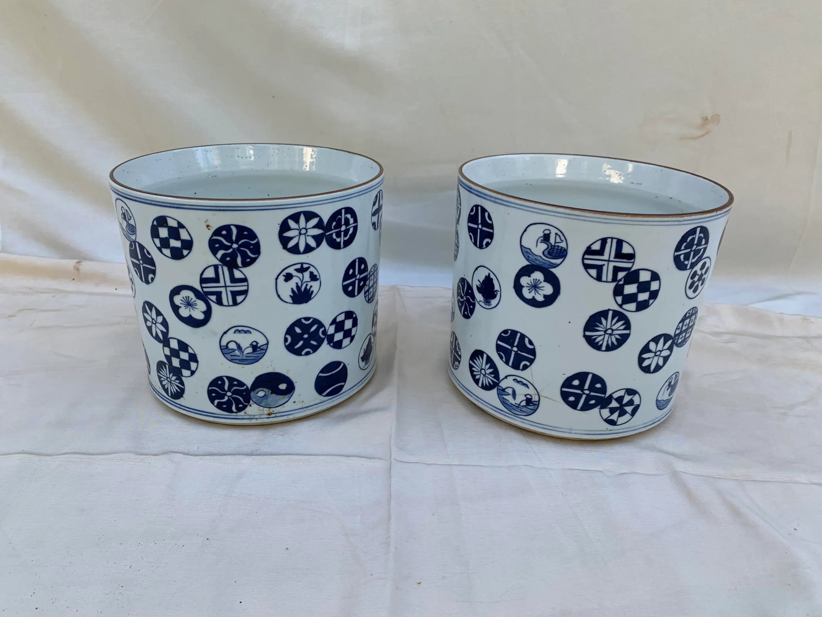 Vintage Japanese Hand Painted Ceramic Cachepots- Set of 2 - 3