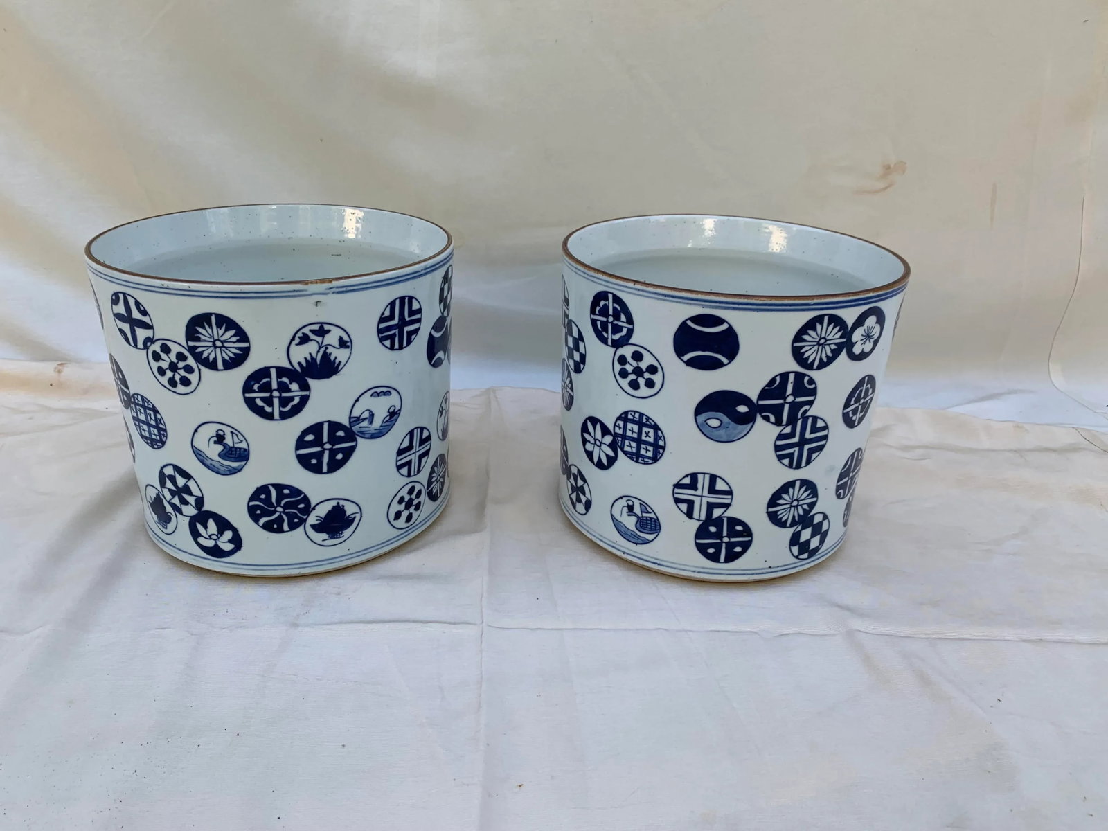 Vintage Japanese Hand Painted Ceramic Cachepots- Set of 2 - 4