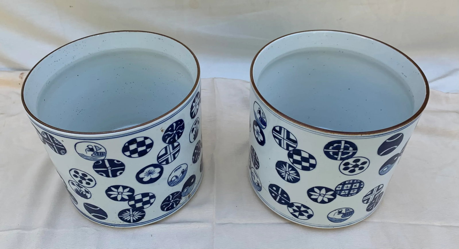 Vintage Japanese Hand Painted Ceramic Cachepots- Set of 2 - 5