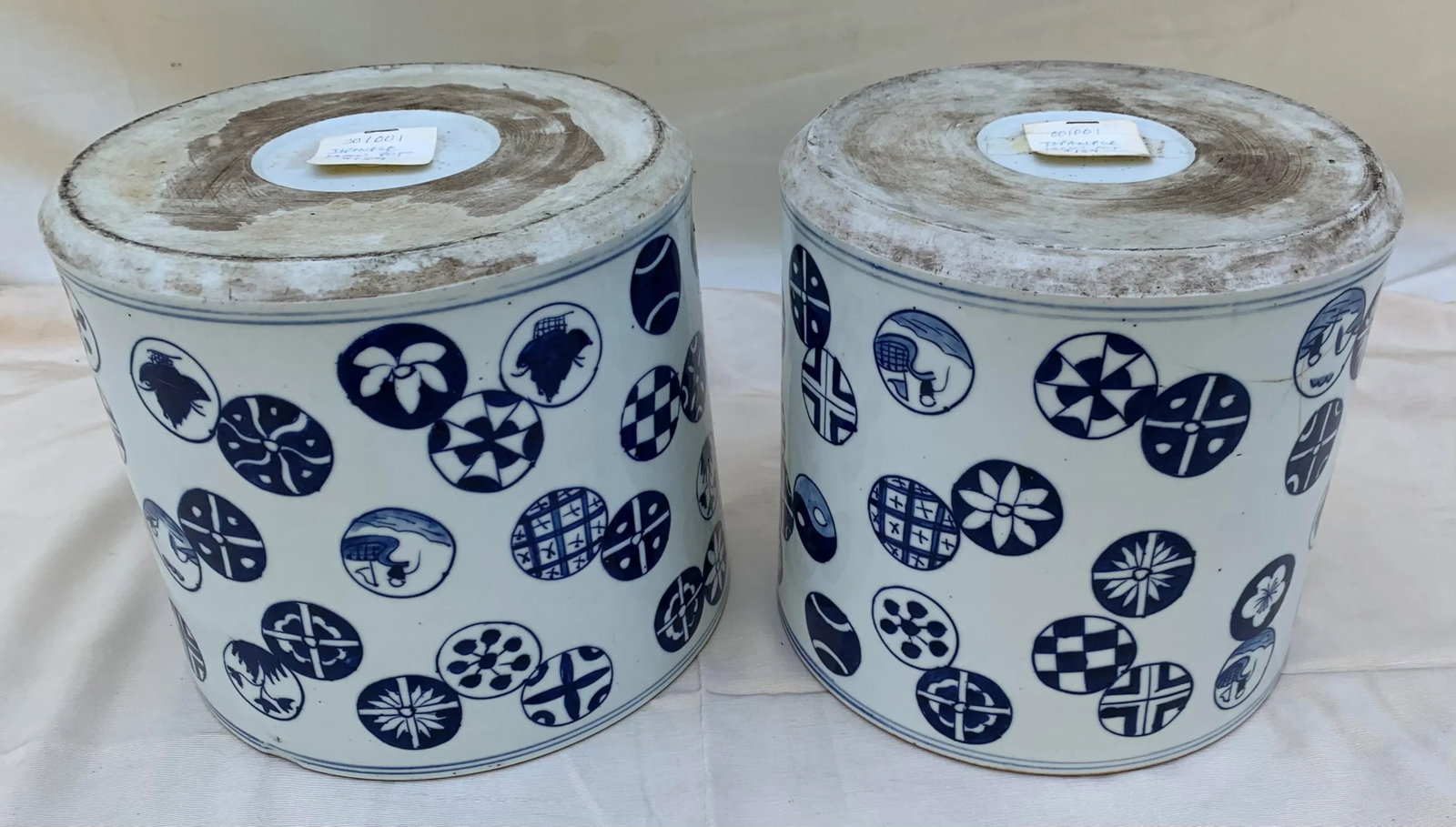 Vintage Japanese Hand Painted Ceramic Cachepots- Set of 2 - 6