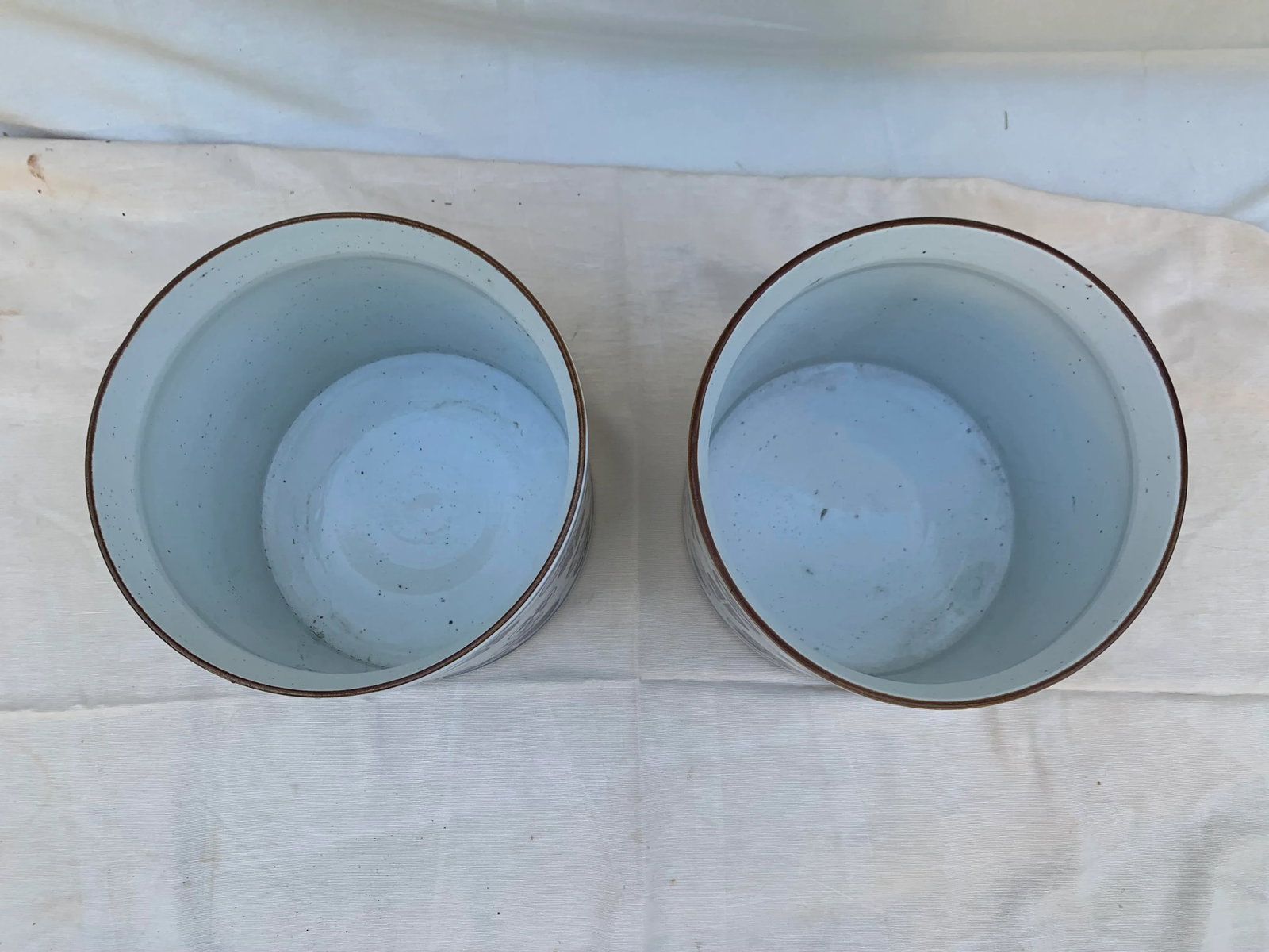 Vintage Japanese Hand Painted Ceramic Cachepots- Set of 2 - 8