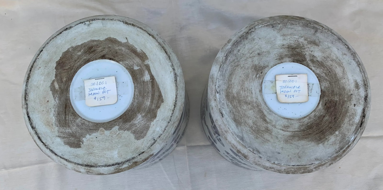 Vintage Japanese Hand Painted Ceramic Cachepots- Set of 2 - 9