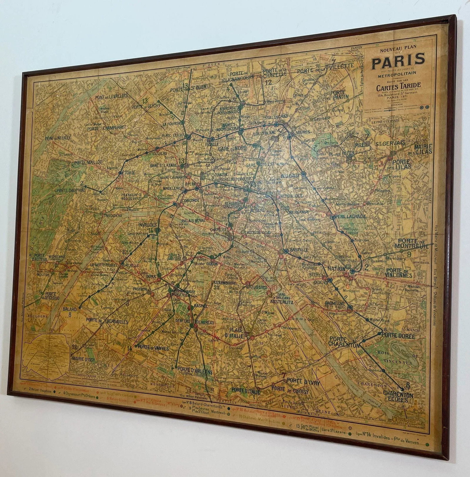 Large French Paris Metro Map 1960s - 4