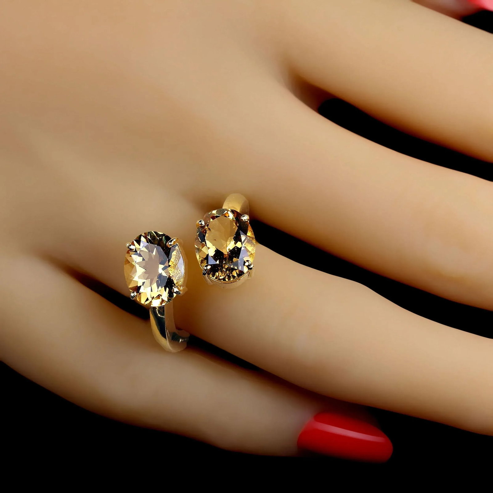 Golden Beryl Bypass Ring in Gold Over Sterling Silver Size 8 - 2