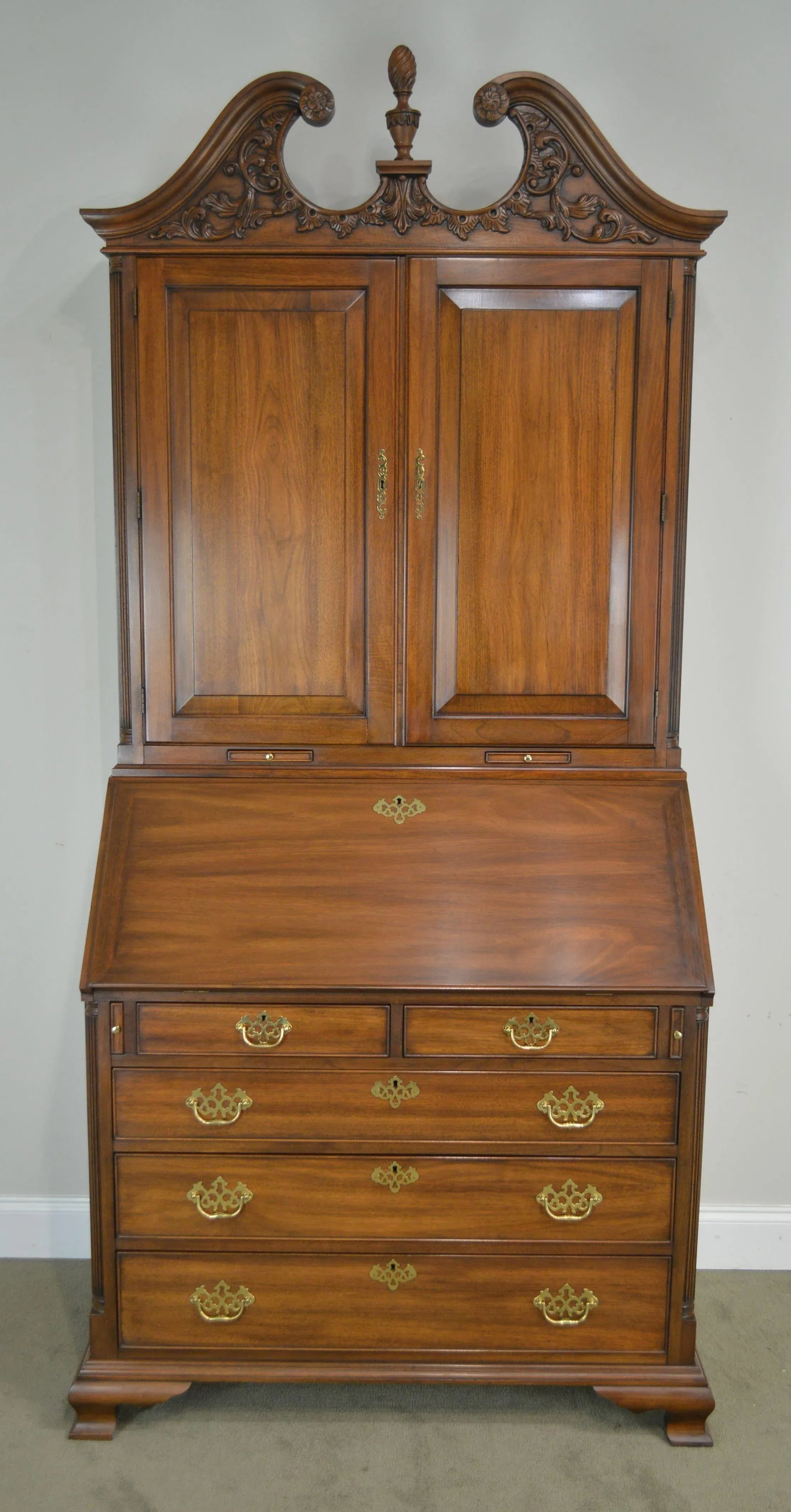 Henkel Harris Chippendale Style Carved Walnut Blind Door Secretary Desk - 2