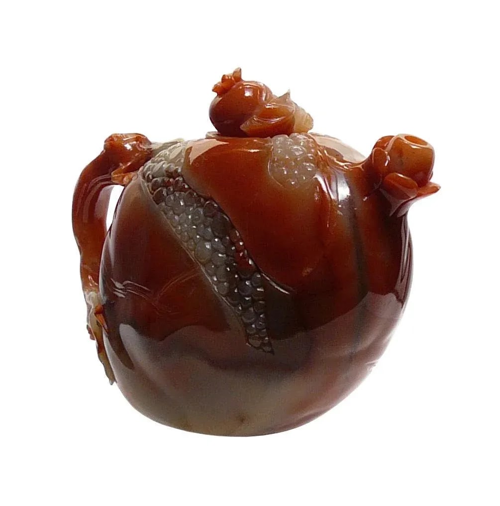 Thousand Kids Carved Pomegranate Shape Shou Shan Stone Teapot - 2