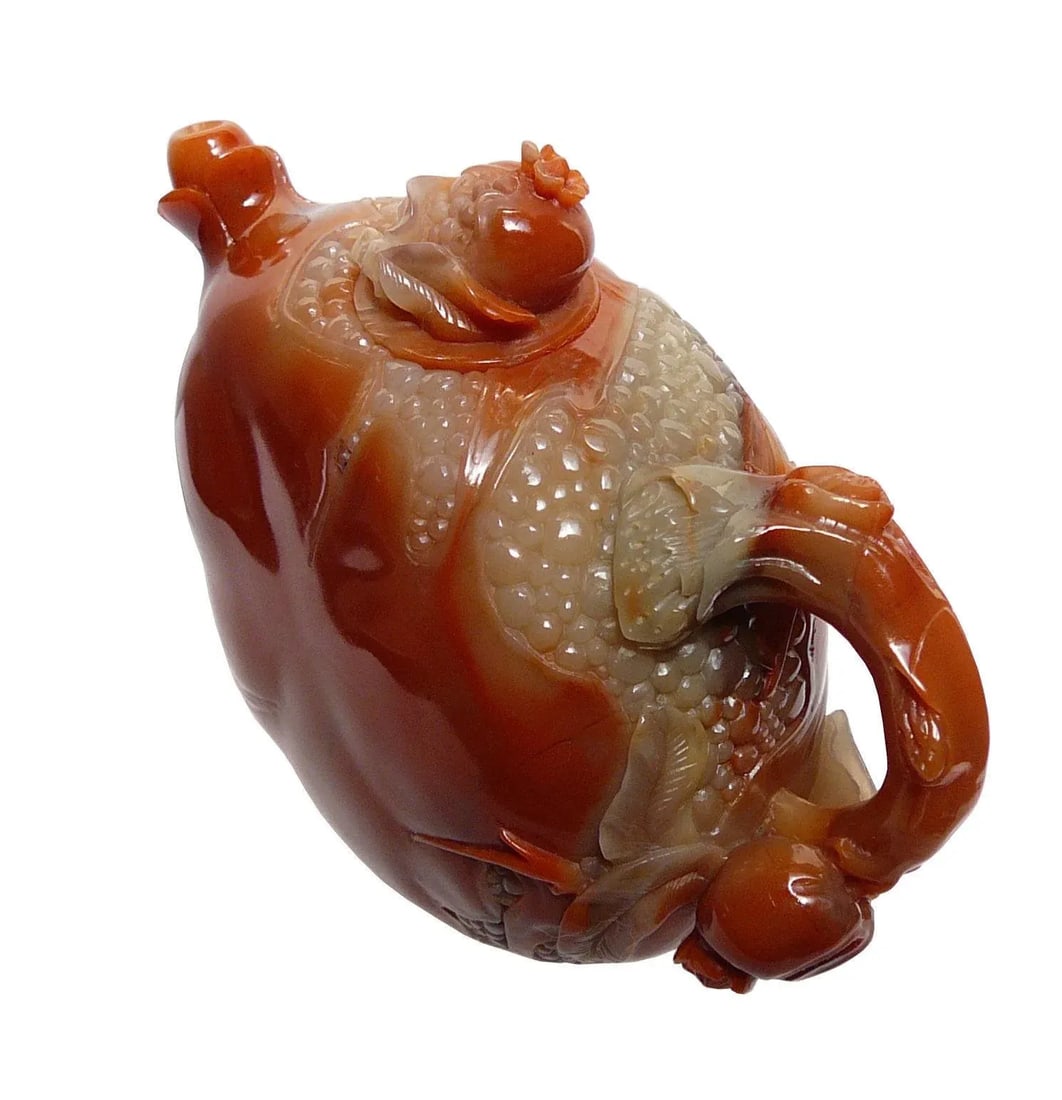 Thousand Kids Carved Pomegranate Shape Shou Shan Stone Teapot - 3