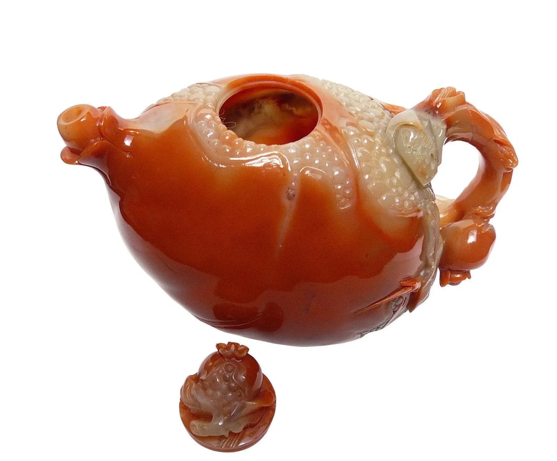 Thousand Kids Carved Pomegranate Shape Shou Shan Stone Teapot - 8
