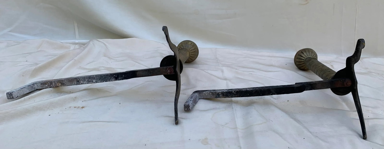 Vintage 1960s Wrought Iron and Brass Andirons- a Pair - 2