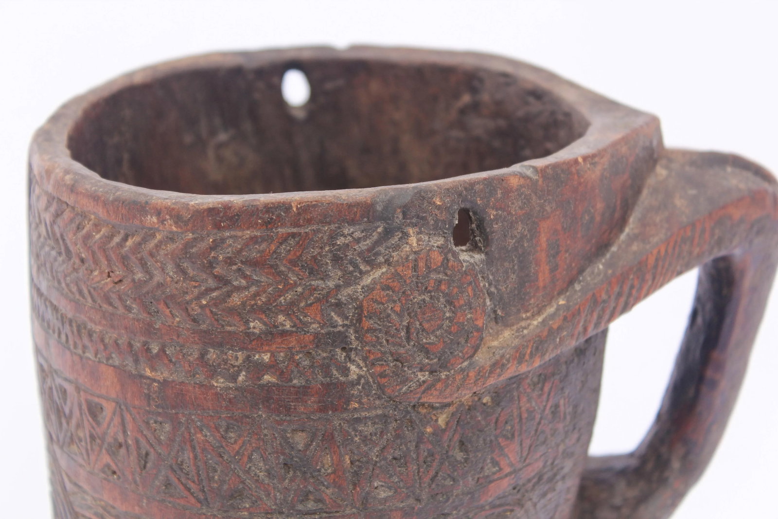 Hand Carved Tribal Wooden Nepalese Beaker Milk Pot With Handle - 3