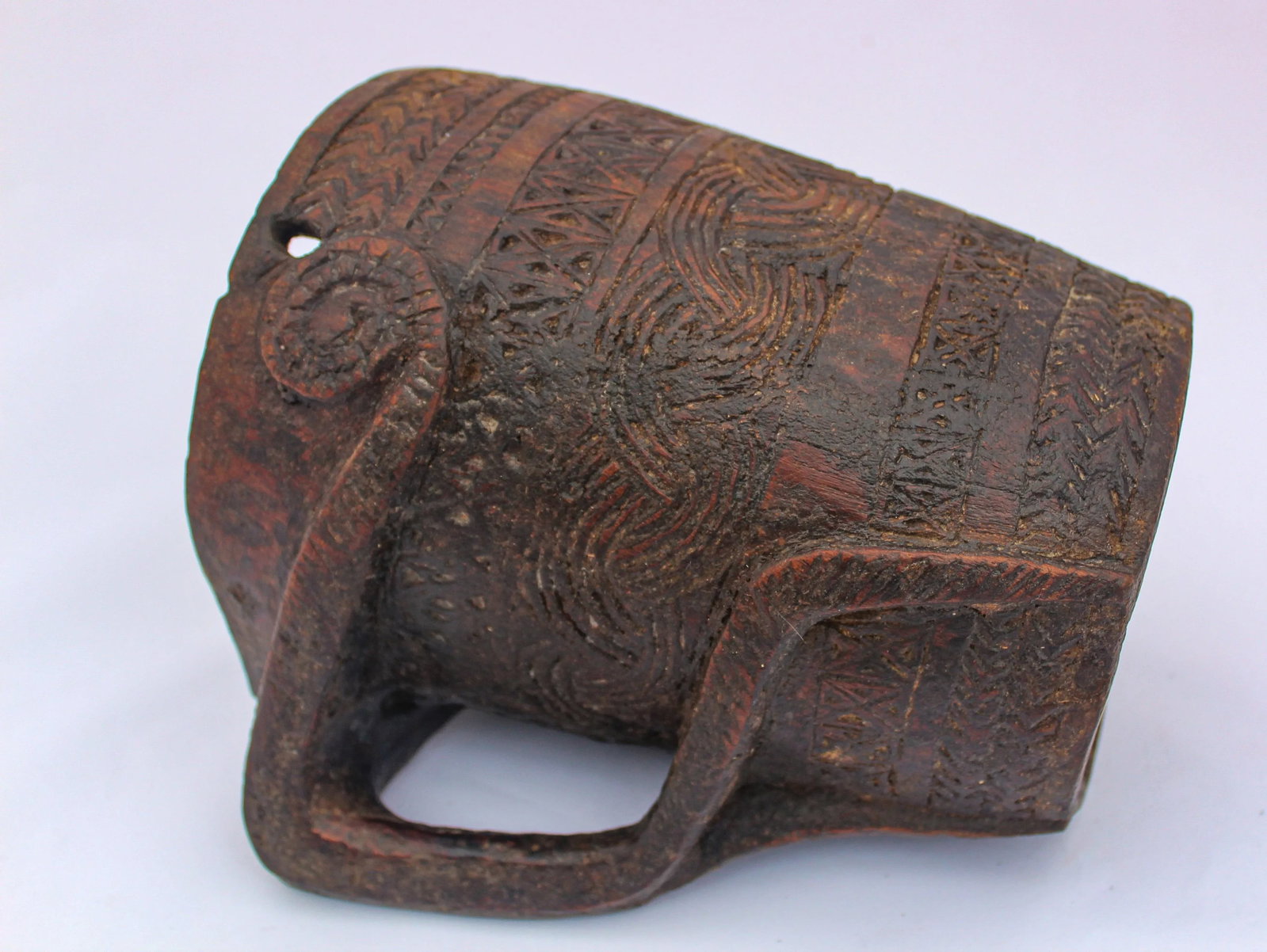 Hand Carved Tribal Wooden Nepalese Beaker Milk Pot With Handle - 4