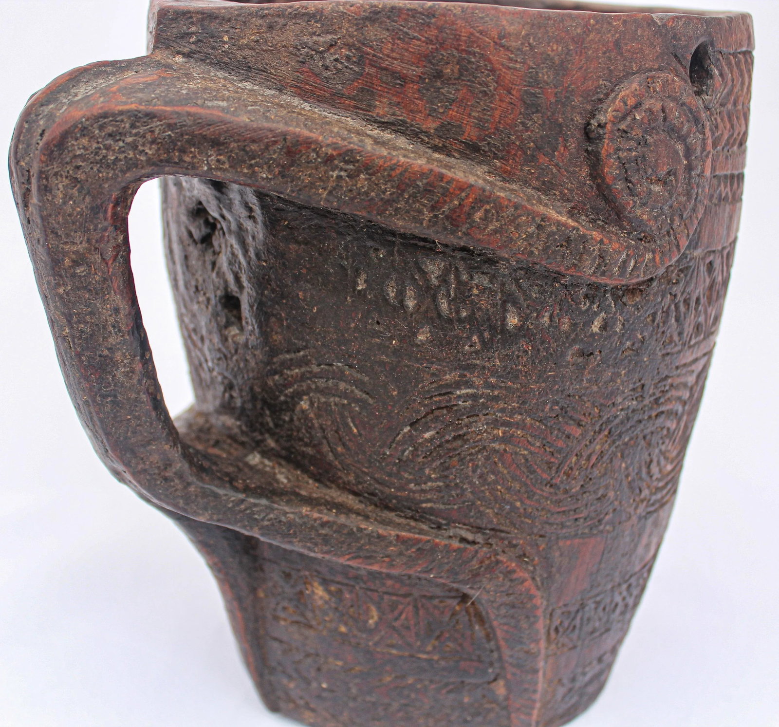 Hand Carved Tribal Wooden Nepalese Beaker Milk Pot With Handle - 5