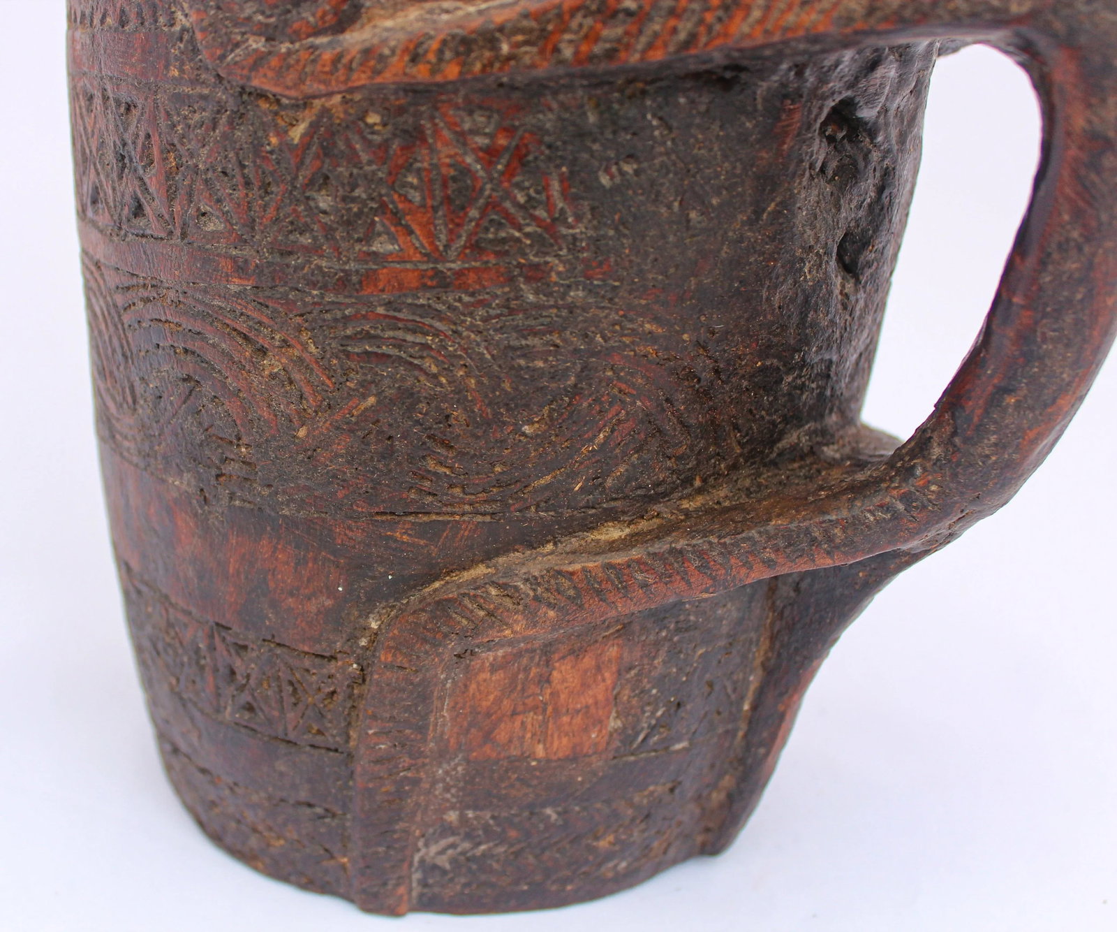 Hand Carved Tribal Wooden Nepalese Beaker Milk Pot With Handle - 7
