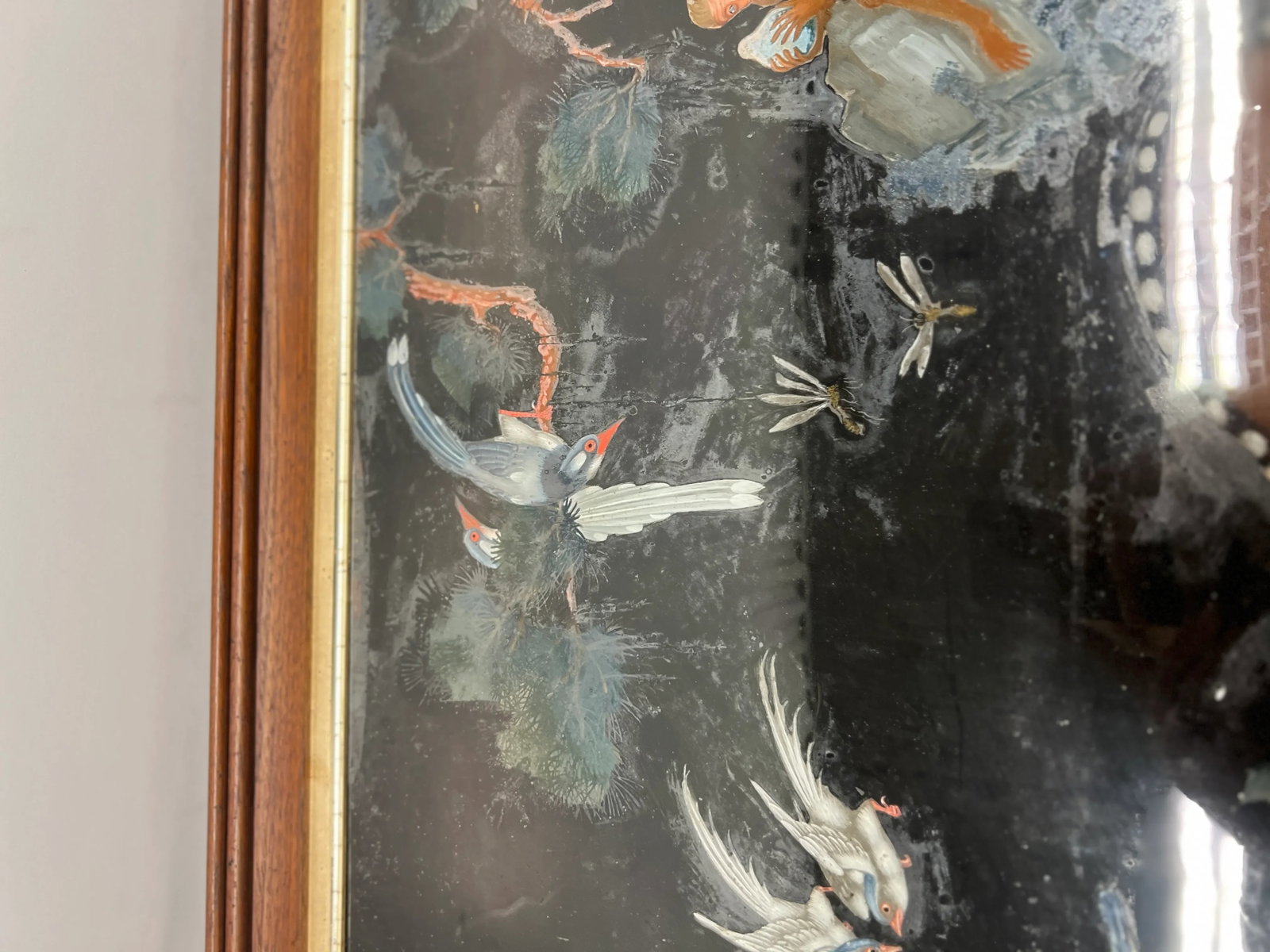Early Chinese Export Reverse Glass Painting Depicting Deer, Monkeys & Wildlife Qing Dynasty - 6