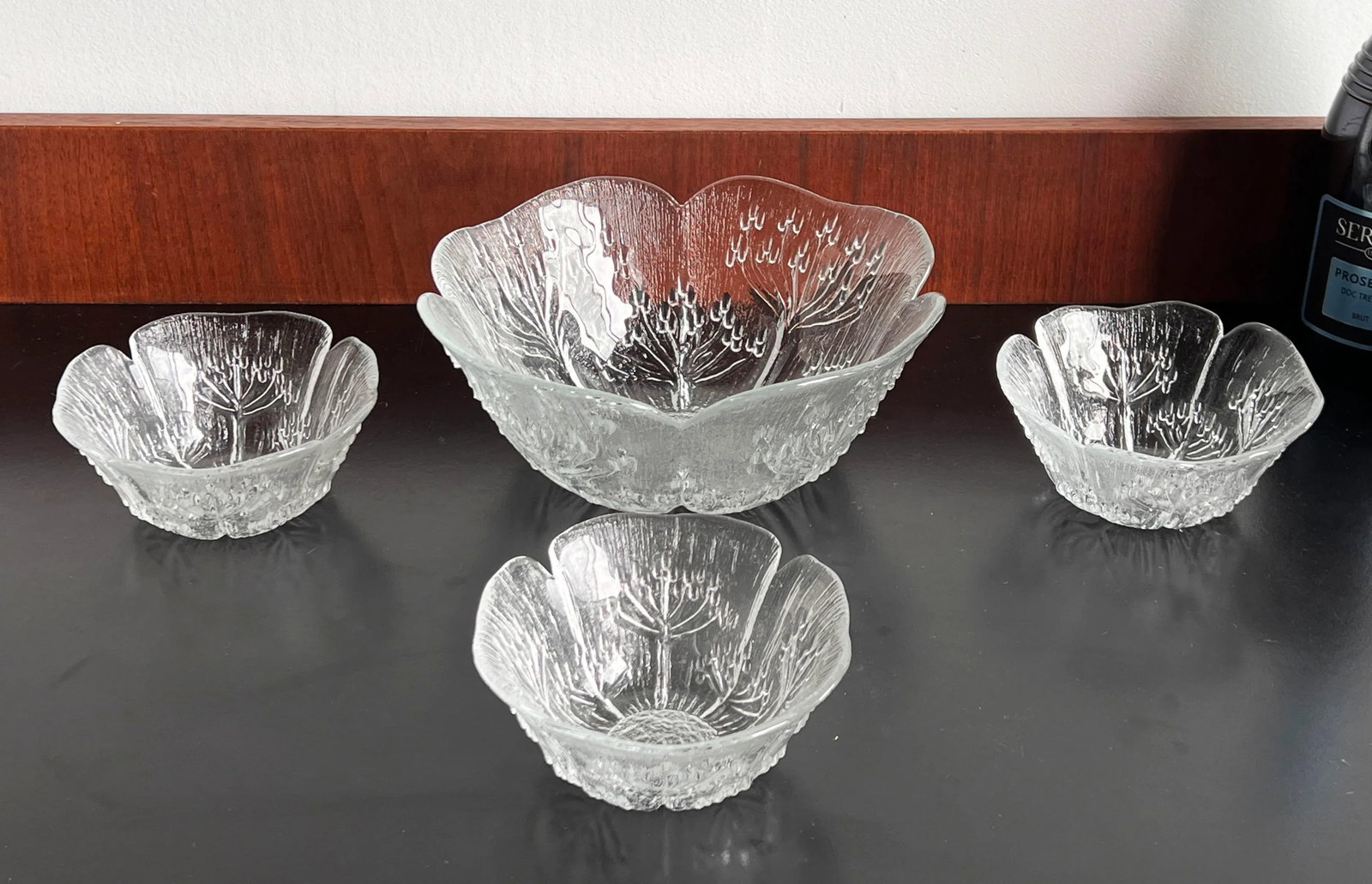 Vintage Scandinavian Glass Serving Bowl & 3 Small Bowls by Pertti Kallioinen for Muurla, Finland - S - 2