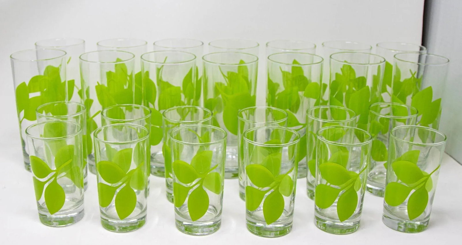 Green Leaf Organic Pattern Drinking Glasses Barware Tumblers Set of 26 - 2