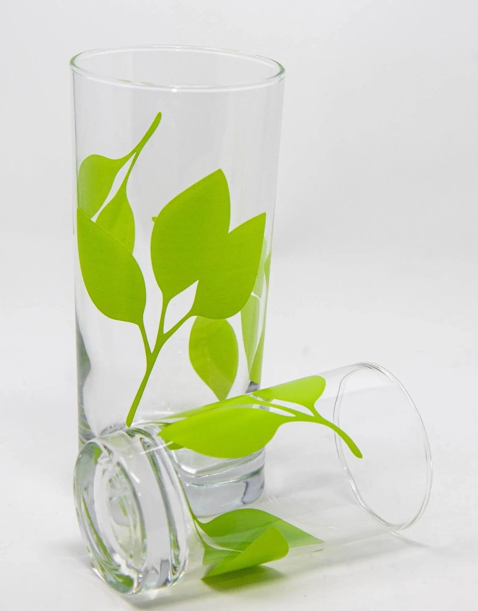 Green Leaf Organic Pattern Drinking Glasses Barware Tumblers Set of 26 - 7