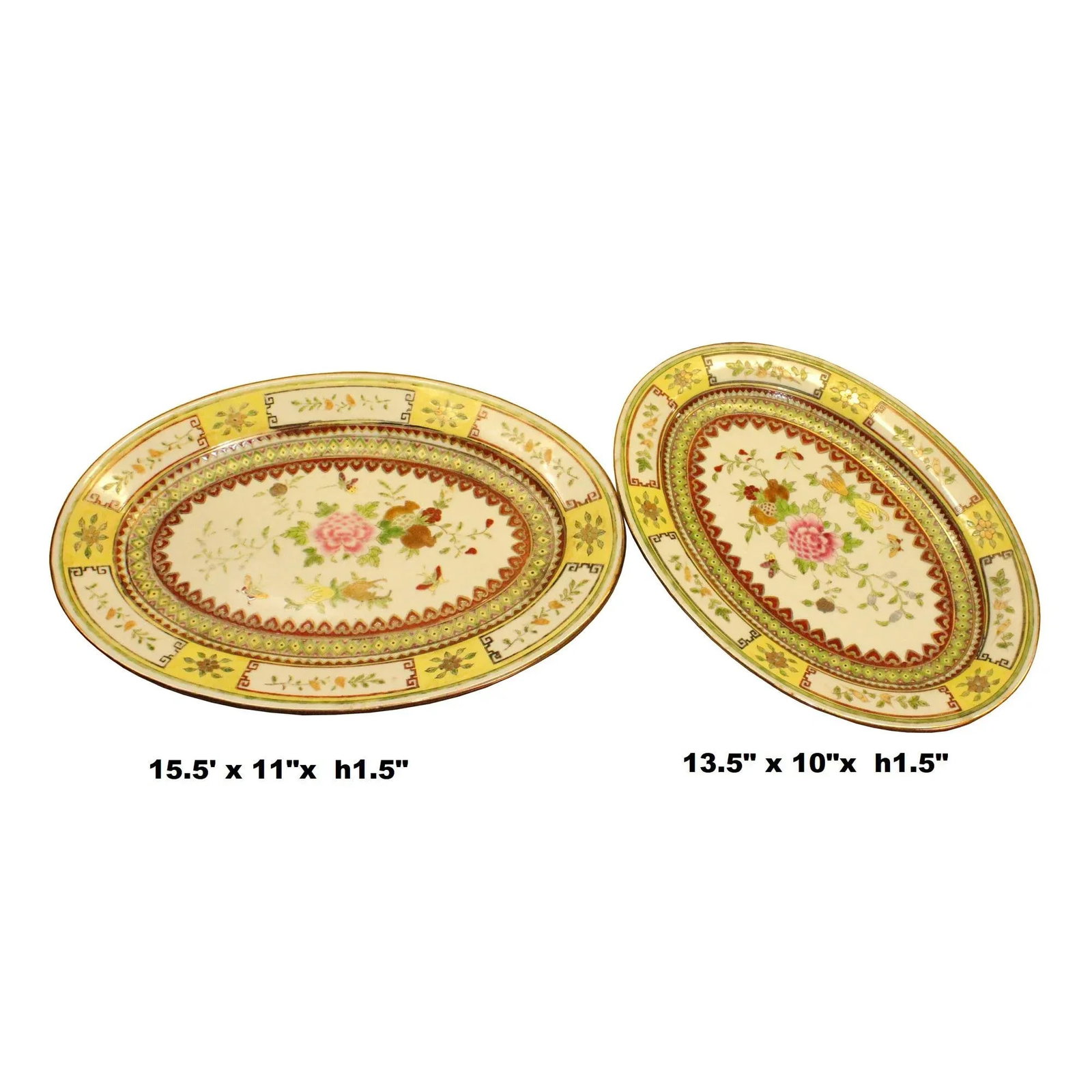Set Chinese Vintage Yellow Floral Theme White Base Porcelain Teacups Plates - 3