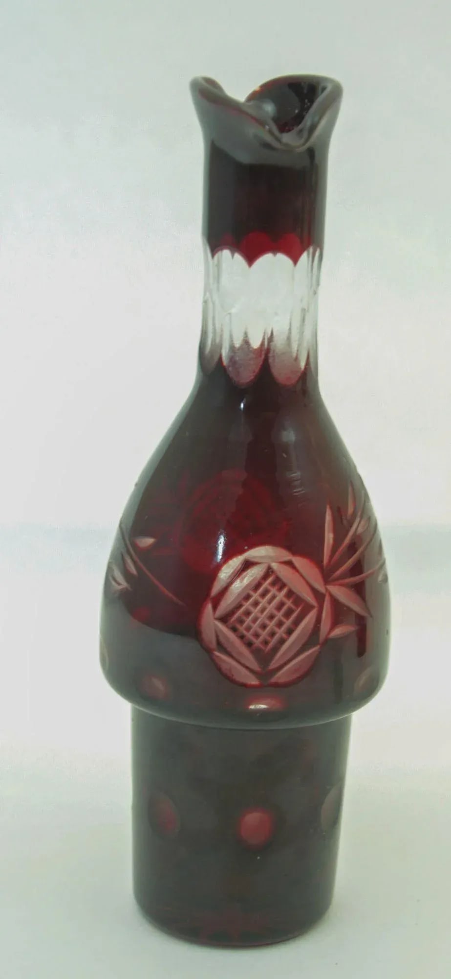 Bohemian Hand Cut Ruby Red Cut Crystal Condiment Cruet Set - 4