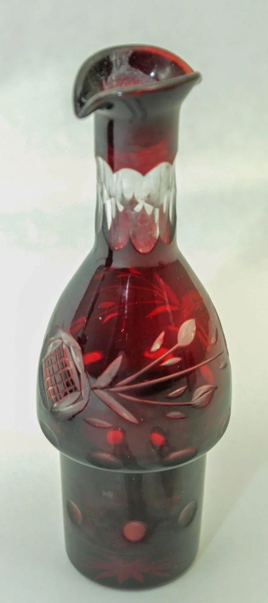 Bohemian Hand Cut Ruby Red Cut Crystal Condiment Cruet Set - 5