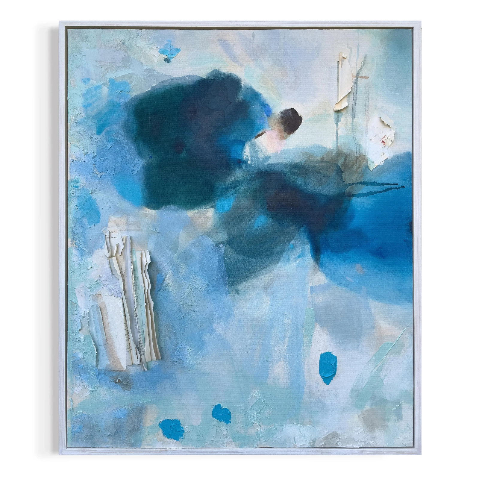 Never Let Me Go Blue and White Original Collage Painting - 2