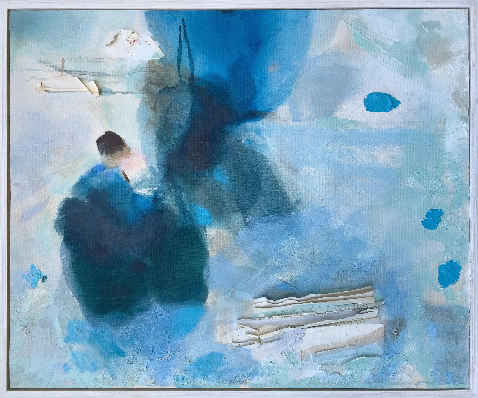 Never Let Me Go Blue and White Original Collage Painting - 3