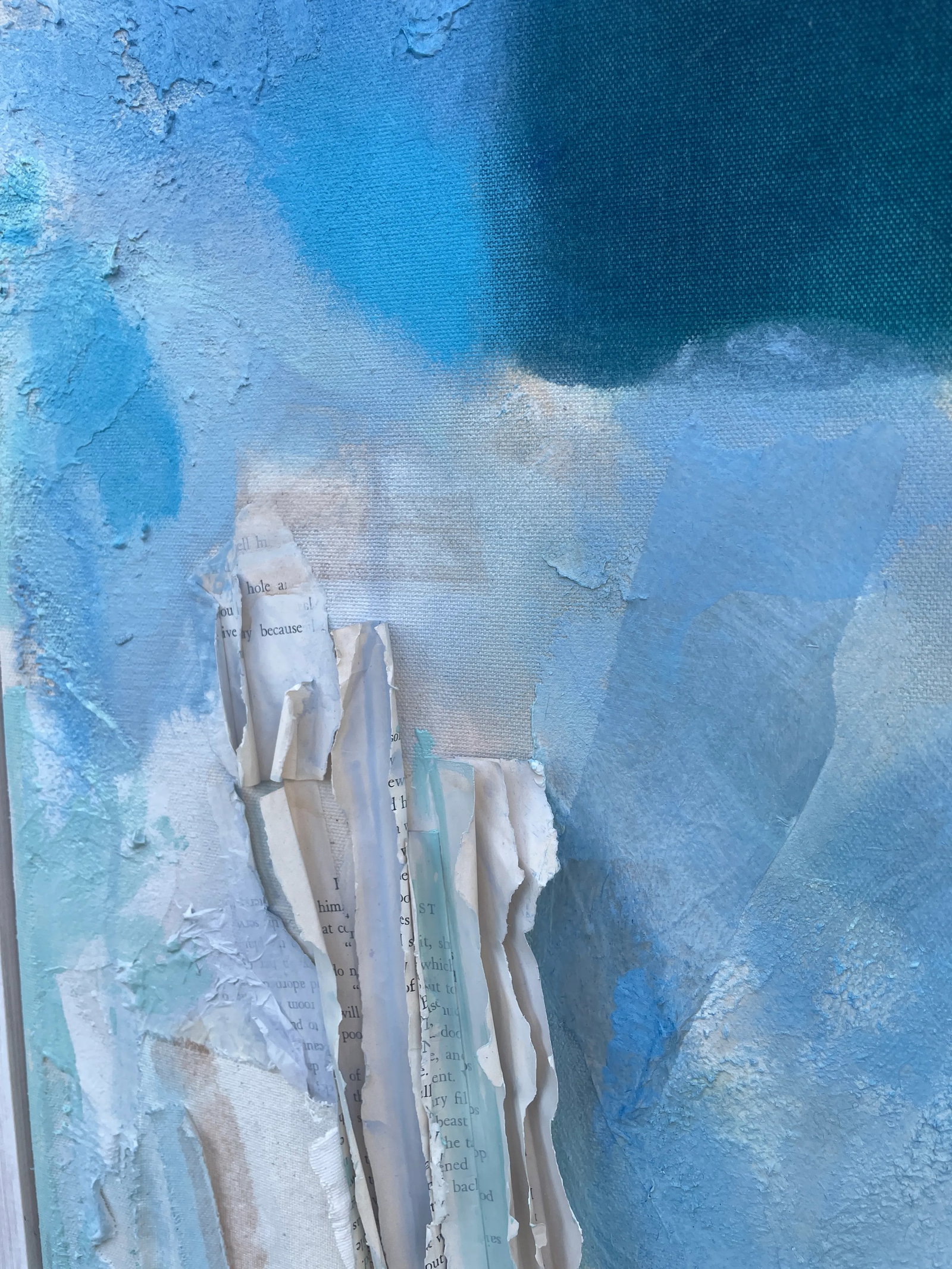Never Let Me Go Blue and White Original Collage Painting - 4