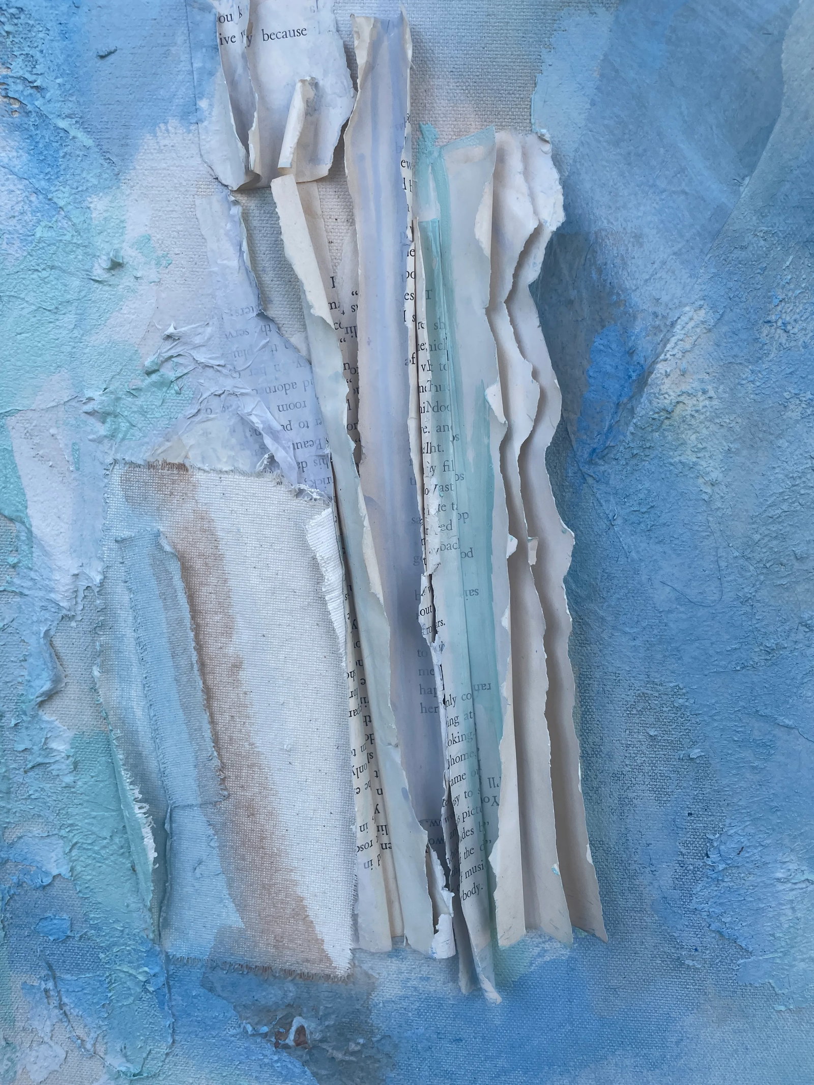 Never Let Me Go Blue and White Original Collage Painting - 6