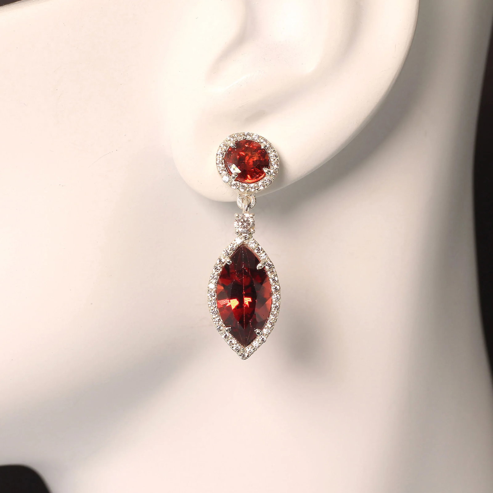 Garnets and Genuine Zircon Dangle Earrings - 2 Pieces - 2