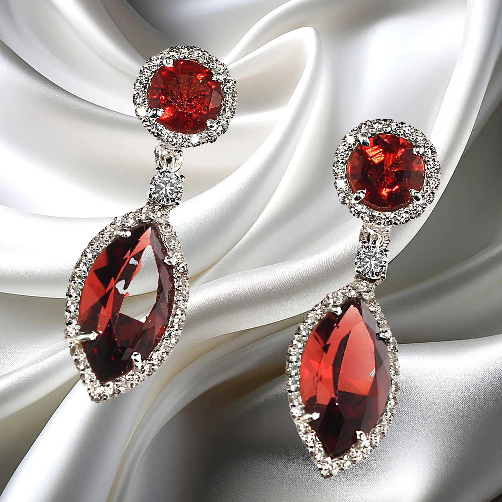 Garnets and Genuine Zircon Dangle Earrings - 2 Pieces - 5