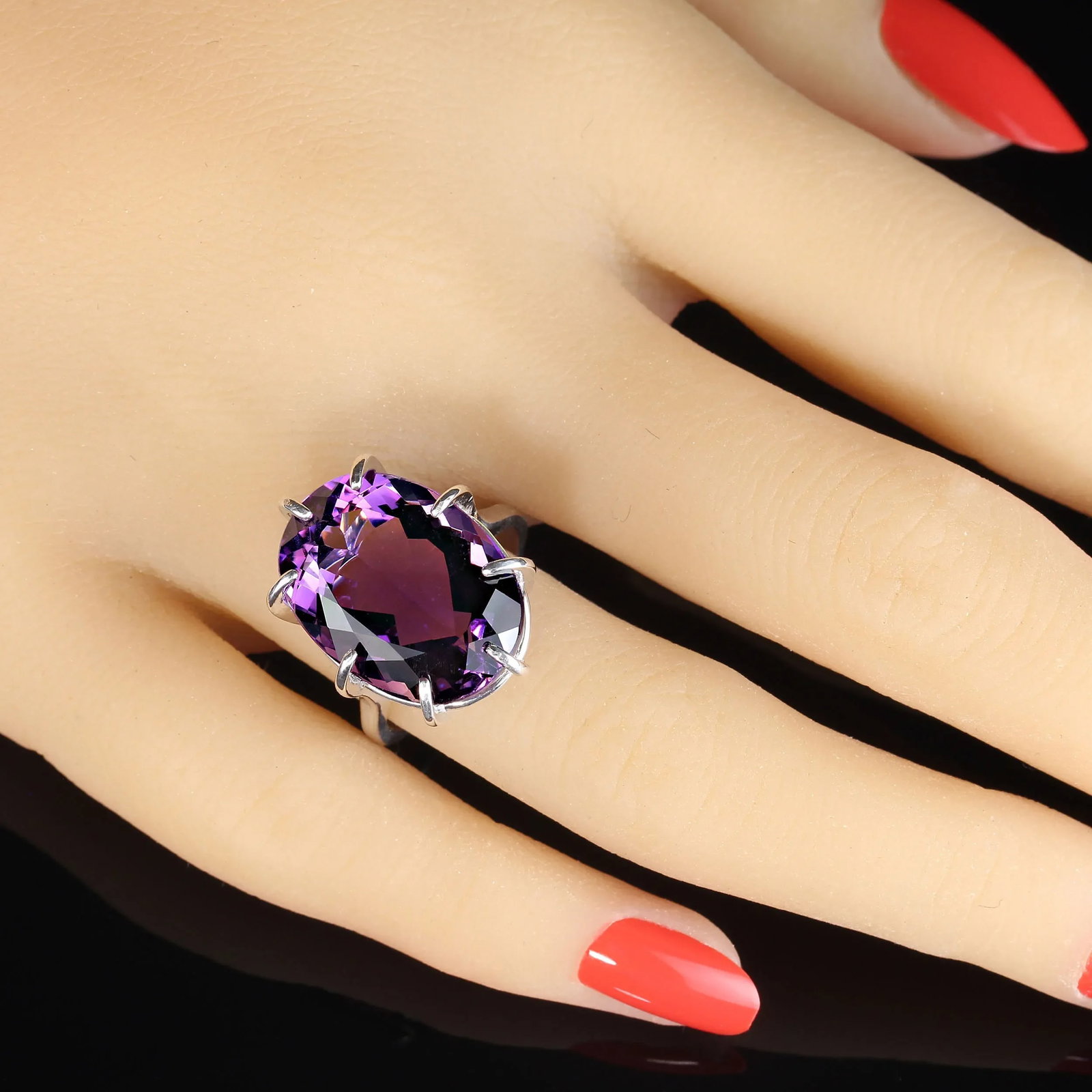 Sparkling Oval Amethyst in Sterling Silver 8 Prong Ring February Birthstone - 2
