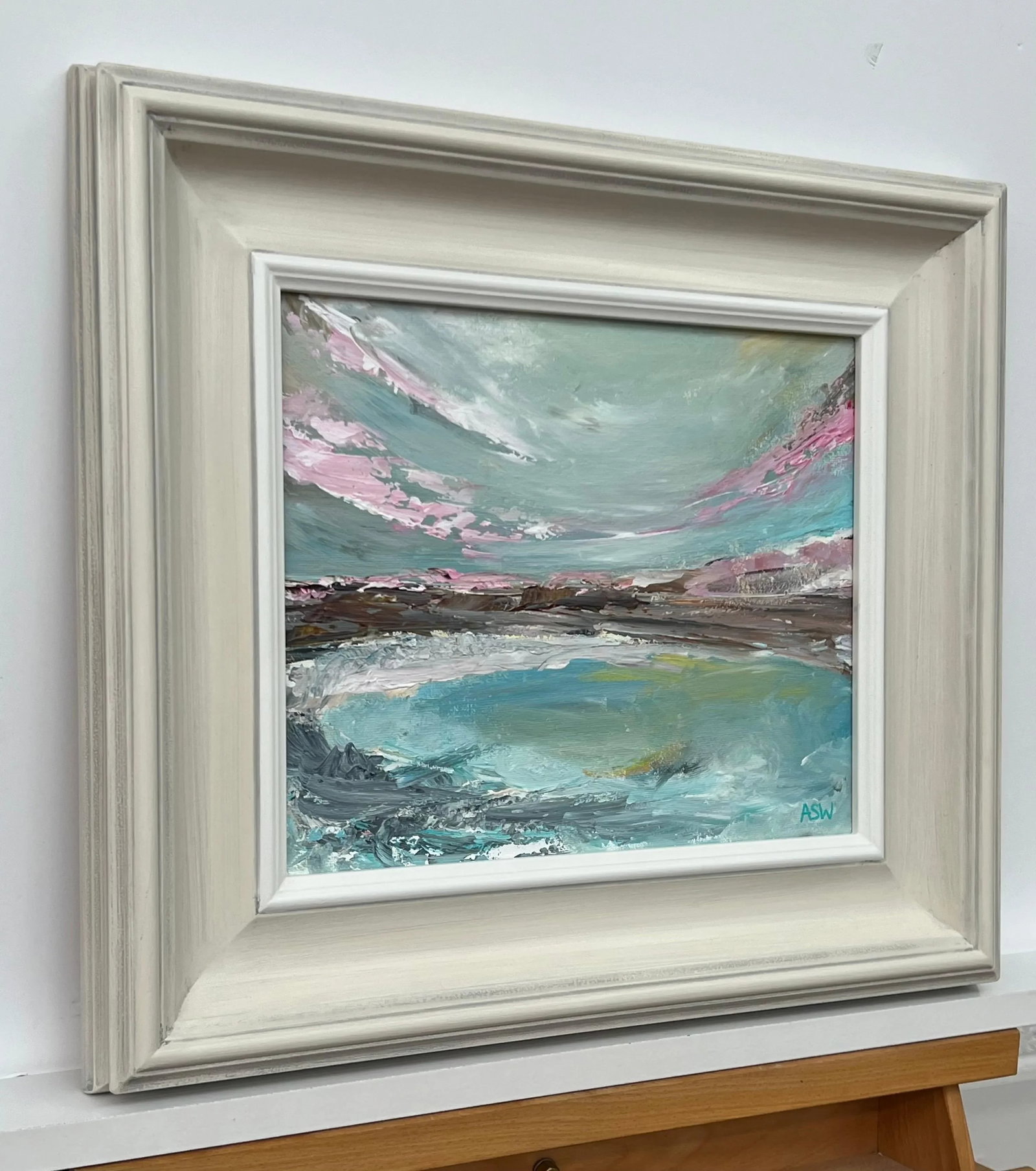 Tranquil Reflections - Serene Coastal Abstract Sea Landscape by British Artist, 2024, Framed - 2