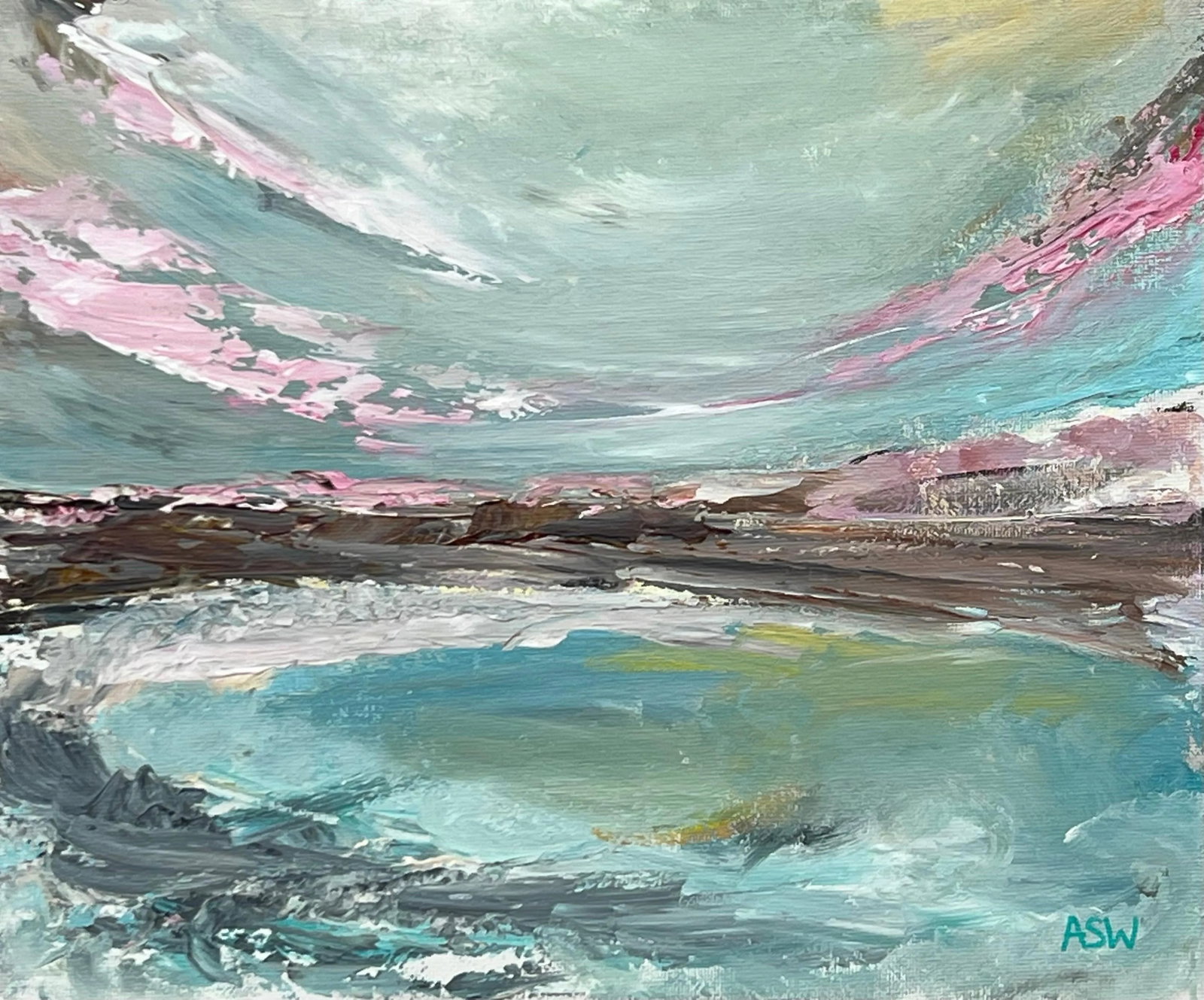 Tranquil Reflections - Serene Coastal Abstract Sea Landscape by British Artist, 2024, Framed - 7
