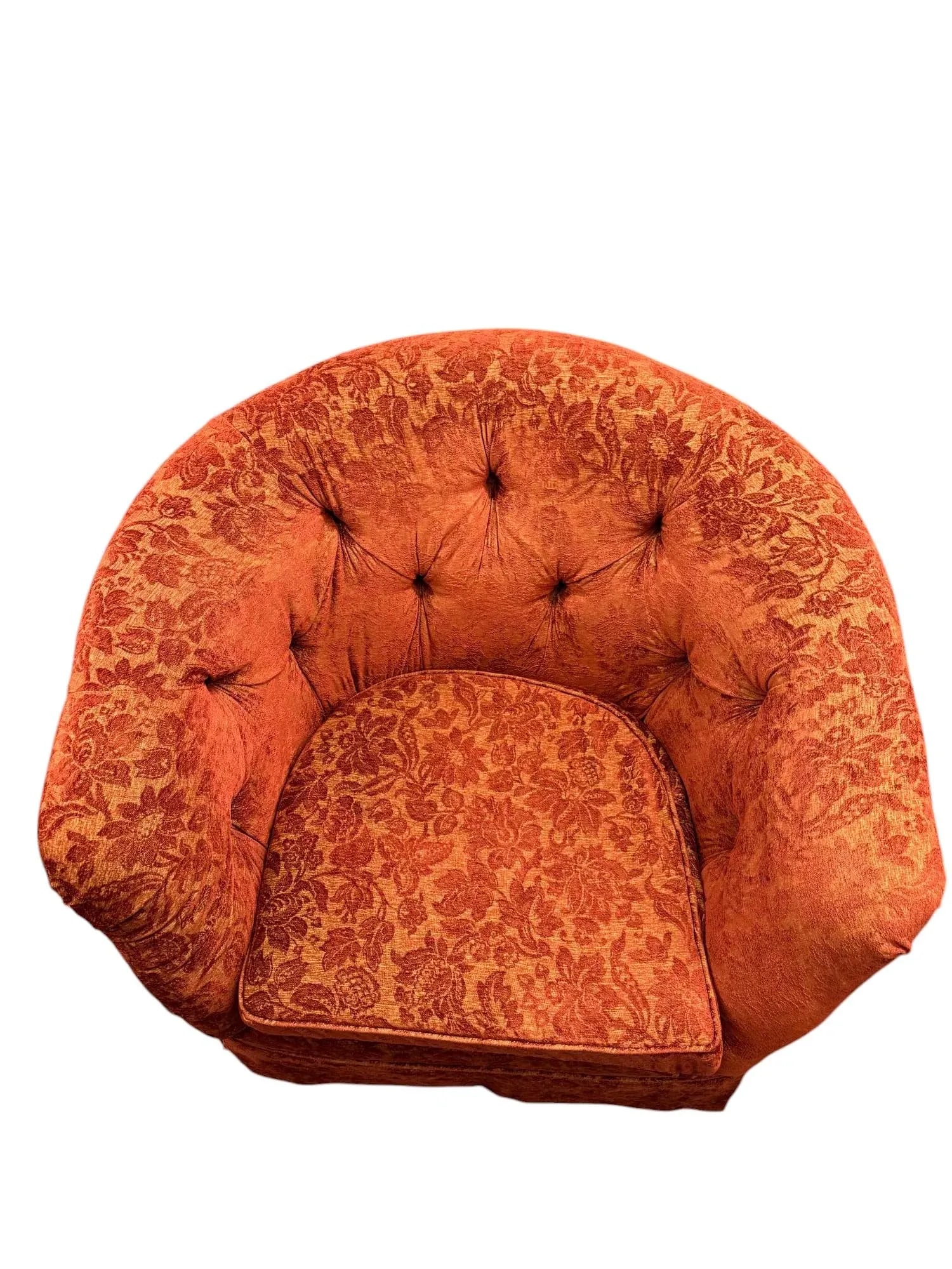 Late 20th Century Pair of Custom Red Floral Swivel Chairs in Red and Gold - 2
