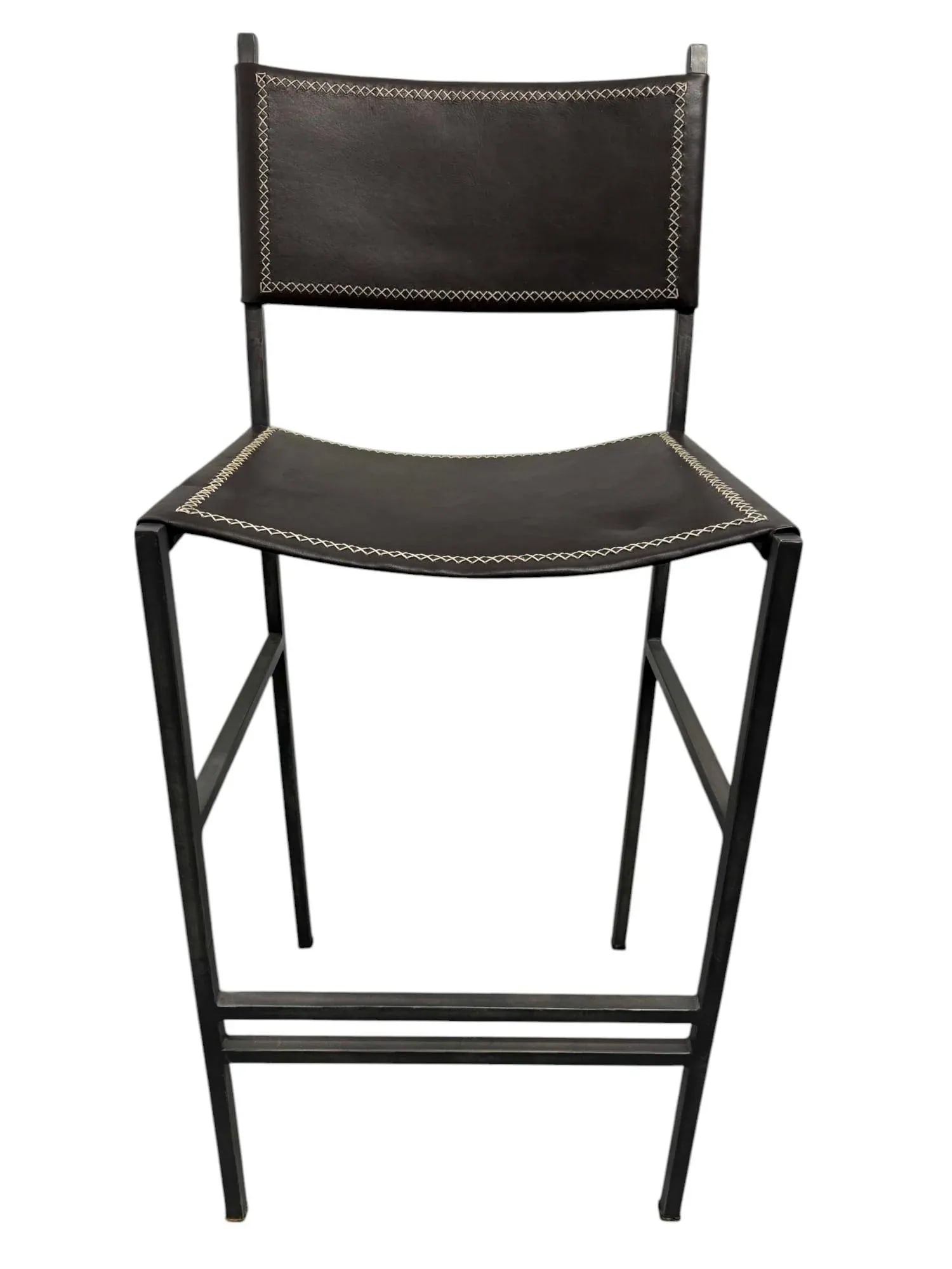 Sol & Luna Brown Leather and Iron Bar Stool - 2