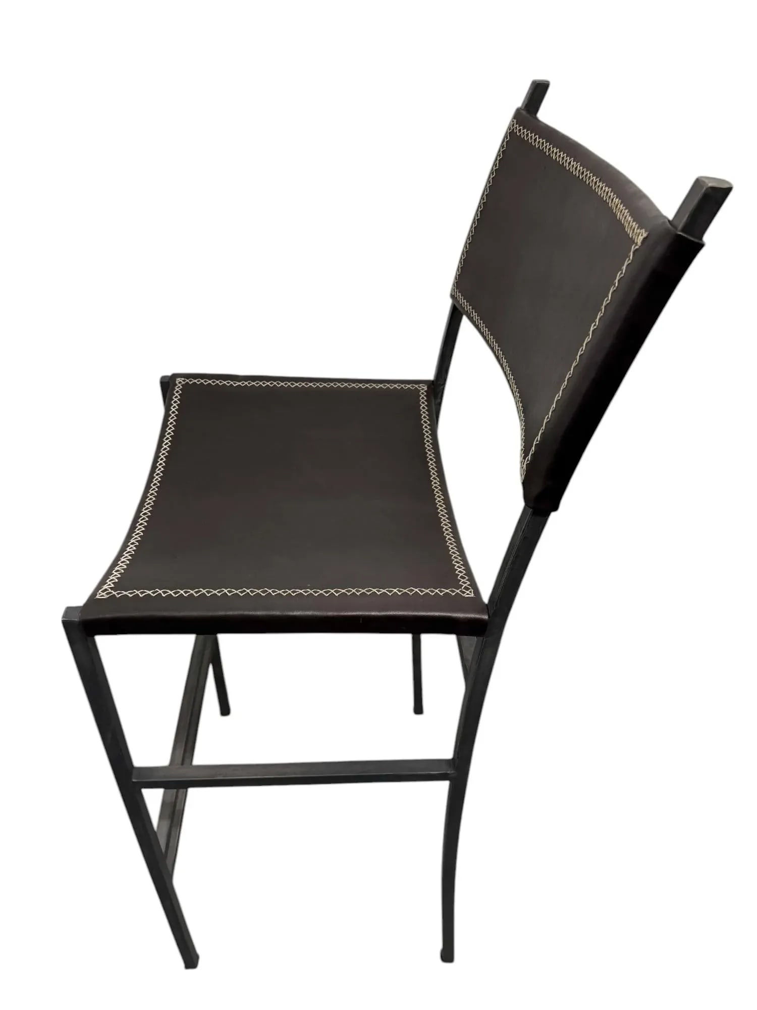 Sol & Luna Brown Leather and Iron Bar Stool - 4