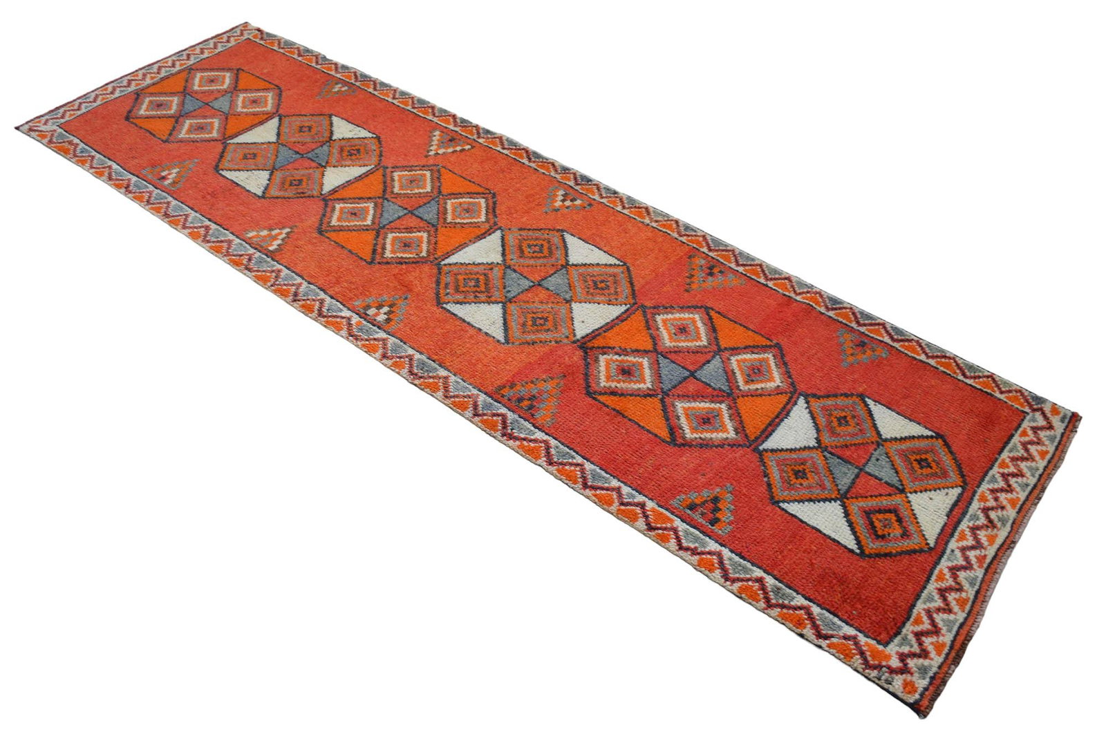 Hand-Knotted Tribal Geometric Design Turkish Runner Rug . Hallway Rug Kitchen Decor - 3"² - 7