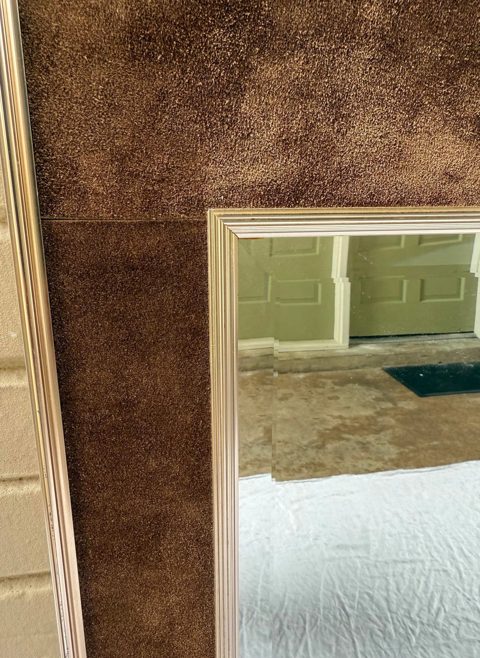 Vintage LaBarge Brass & Chocolate Suede Mirror - Hollywood Regency "Jewel Box" Style - 4